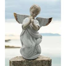 Vintage Porcelain Angel Figurine Flute Player with Gold Trim Music Musician Gift - $27.49