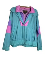 1980s Eddie Bauer Hooded Windbreaker–Women’s Small–Pink Teal Purple–Pull... - $37.05