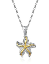 14K Two Tone Gold and Sterling Silver Starfish Pendant Necklace, 18in, womens - $133.99