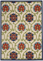 4&#39; X 6&#39; Ivory And Blue Floral Indoor Outdoor Area Rug - $2,242.94 MXN