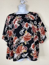 Bobeau Womens Plus Size 1X Black Floral Blouse Ruffle Short Sleeve - £11.09 GBP
