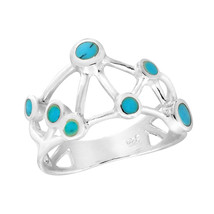 Constellation of Connected Stars Blue Turquoise Sterling Silver Ring - 6 - £10.48 GBP