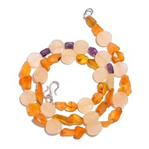 Natural Carnelian Aventurine Amethyst Gemstone Smooth Beads Necklace 17&quot; UB-5407 - £8.69 GBP