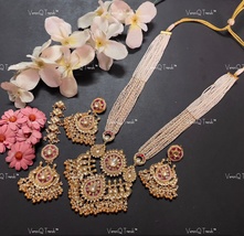 VeroniQ Trends-South Indian Bridal  Pachi Kundan Kemp Stone Long Necklace  - £278.51 GBP