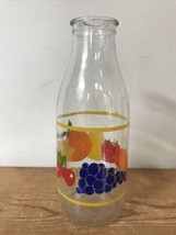 Vintage Retro Colorful Fruit Decorated Glass Juice Milk Bottle Flower Va... - £19.61 GBP