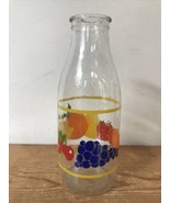 Vintage Retro Colorful Fruit Decorated Glass Juice Milk Bottle Flower Va... - $24.99