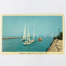 Vintage Post Card Portage River Port Clinton Oh Lake Erie Speedboat Sailboat  - £6.04 GBP
