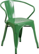 Green Metal Indoor-Outdoor Chair With Arms Made By Flash Furniture For - £84.39 GBP