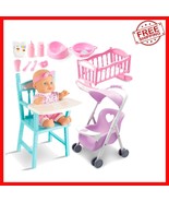 Complete Baby Doll Play Set - Crib, Stroller &amp; Accessories for Pretend P... - $70.23 CAD