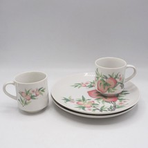 Set of 2 Mandarin Luncheon Plate Dolphin China Oranges Green Leaves w/ Cups - $34.64