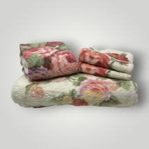 Vtg Ralph Lauren Kathleen Towel Set Cream Floral Roses 3 PC Washcloth Hand Bath - £73.70 GBP