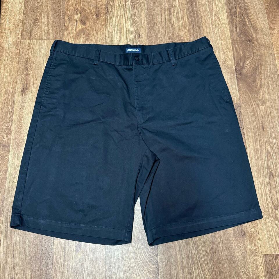 Primary image for Lands End Mens Solid Black Chino Shorts Size 42 Cotton Blend 10.5" Inseam