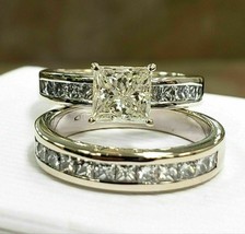 3.15Ct Princess Diamond Engagement Wedding Ring Set Solid 14k White Gold Size 8 - £215.85 GBP