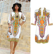 Women Dashiki Dresses Traditional African Dress Clothing V Neck White + ... - $11.99