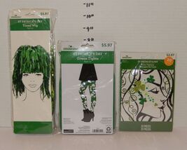 St. Patrick's Day Garb Wig Tights and Face Tattoos Green Clover Holiday - $9.85
