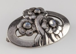 Rare! Georg Jensen Sterling Silver Flower Moonstone Brooch Model 28 - £991.05 GBP