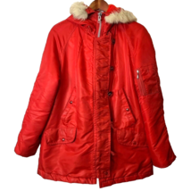 Sears JR Bazaar Puff Jacket Womens Zip &amp; Button Closure Fur/Fleece Hood S 15 VTG - £32.47 GBP