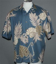 Hilo Hattie Tropical Textured Silk Slate Blue &quot;MINIT STOP&quot; S/S Shirt Mn&#39;... - £23.97 GBP