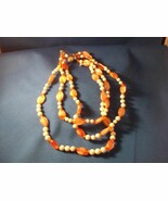 3 Strand Necklace Orange and White Bead - $190.36 MXN