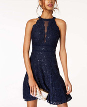 Morgan Womens Lace Halter Fit And Flare Dress Size 11 Color Navy - £76.91 GBP