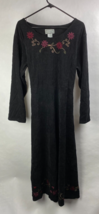 Jane Ashley Womens XL Longsleeve Shirt Dress, Solid Black w/ Floral Embroidery - £19.73 GBP