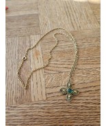 Vintage 1990s Gold Plated Clasp Adjustable Necklace 23&#39;&#39; Chain Emerald C... - £14.88 GBP