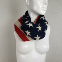 USA Flag Circle Scarf Stars and Stripes Fall Winter Knit Patriotic Neck Warmer - £7.50 GBP