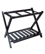 Heavy Duty Solid Wood Luggage Rack with Bottom Storage Shelf in Dark Brown - €115,13 EUR