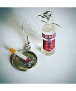 Handmade VODKA BOTTLE & CIGARETTE EARRINGS MINIATURE fab MINI fags GIFT BOXED - $15.63