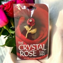 Austrian Crystal Rose Tie Tack Pin Lapel Brooch Red Metallic New In Wrapper  - £8.68 GBP