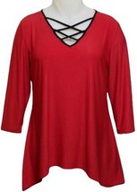NY Collection 3/4 Sleeve Asymmetrical Glittery Lace Up Blouse Women Top (Small) - £15.97 GBP