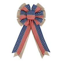 YanJie 4th of July American Flag Burlap Wreath Bow Patriotic Decor Stripes - $12.58