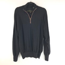 Orvis Mens Sweater Pullover 1/4 Zip Wool Gathered Hem Black Size L - $14.49