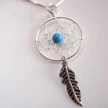 Turquoise Dream Catcher Necklace 925 Sterling Silver Corona Sun Jewelry - £12.98 GBP
