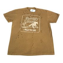 Johnny Cash Boyfriend Large Brown I Walk The Line Distressed Graphic Ban... - $18.16