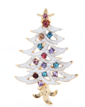 Vintage Look Stunning Diamonte Gold Plated Christmas Tree Brooch Cake Pin JJJ25 - £12.20 GBP