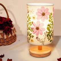 Dried Flowers Table Lamp 5W Led Pressed Flower Bedside Lamp Linen Shade Table La - $56.99