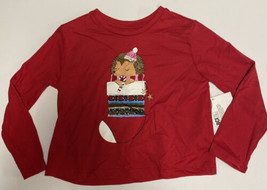 Holiday Time Women’s XS Christmas Hedgehog Print Long Sleeve T-Shirt • Red - £6.33 GBP