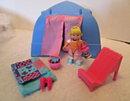 FP Loving Family Camping Play Set 1994 Blue Plastic Tent 1993 Sister Doll - $27.75