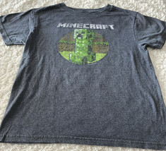 Minecraft Boys Gray Green Creeper Short Sleeve Shirt Large 10-12 - $9.31