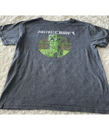 Minecraft Boys Gray Green Creeper Short Sleeve Shirt Large 10-12 - $176.88 MXN