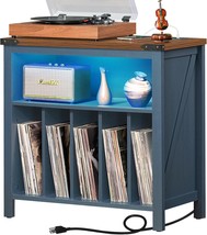 Large Record Player Table With Charging Station &amp; Led Lights, Blue Vinyl Record - £135.90 GBP