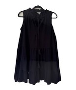 Max Studio Sleeveless Tiered Dress Black V-Neck Tiny Ruffle Tie Collar M... - $27.34 CAD