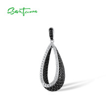 Pure 925 Sterling Silver Pendant for Women Sparkling Black Spinel White CZ Drop  - £25.59 GBP