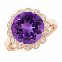 ANGARA Natural Amethyst Scalloped Halo Ring for Women, Girls in 14K Solid Gold - £1,292.58 GBP