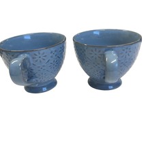 2 Footed Ceramic Coffee Tea Mug Cup Blue 14 Oz Signature Housewares Ston... - $34.74