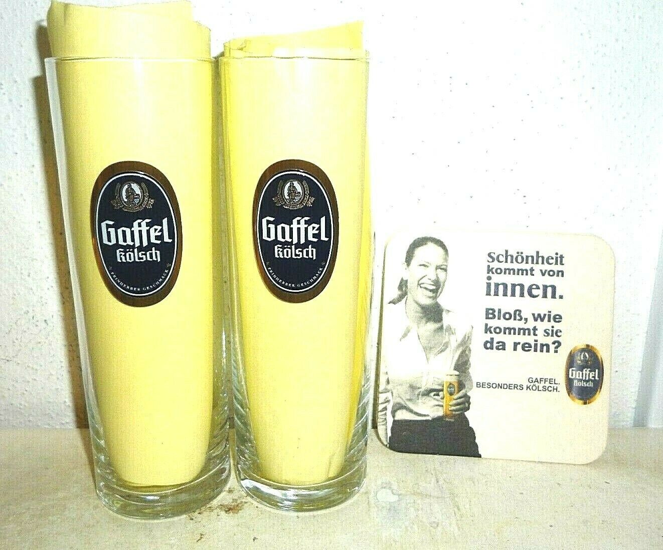 2 Gaffel Kolsch Cologne Koln German Beer Glasses & Coasters