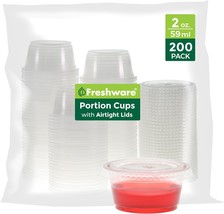 Freshware Plastic Portion Cups With Lids [2 Ounce, 200 Sets] Disposable Plastic - £24.66 GBP