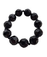 Elegant Black Faceted Plastic Beaded Stretch Bracelet Retro Costume Jewelry - $22.07
