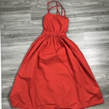 H&amp;M Dress Womens XS Red Lace Up Back Apron Fit &amp; Flare Adjustable Straps Midi - £21.02 GBP